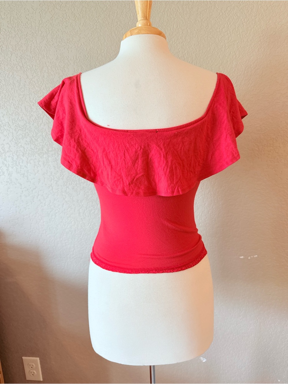 Forever 21 Tomato Red Ruffle Lace Trim Crop Top Medium Y2K